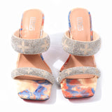 Women's Sandals 2021 Summer New Chain Color Blocking High Heel Square Heel Comfortable Fleece Fashion Women's Shoes 8.5CM