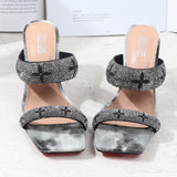 Women's Sandals 2021 Summer New Chain Color Blocking High Heel Square Heel Comfortable Fleece Fashion Women's Shoes 8.5CM