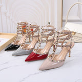 Women's Sandals European and American Fashion Pointed Pu Crystal High-Thin-Heel Sandals Party Elegant Sexy Roman Shoes