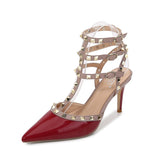 Women's Sandals European and American Fashion Pointed Pu Crystal High-Thin-Heel Sandals Party Elegant Sexy Roman Shoes