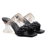 Women's Sandals Summer New Products Fashion Chain Pearl PU Handwoven High Heel Women Sandals Party Wedding Shoes 7.5CM