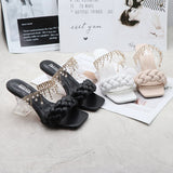 Women's Sandals Summer New Products Fashion Chain Pearl PU Handwoven High Heel Women Sandals Party Wedding Shoes 7.5CM