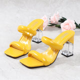 Women's Sandals with Rhinestone Outwear Fashion 2021 Summer European American Style One Word Thick Heel Sexy Comfortable Slipper