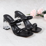 Women's Sandals with Rhinestone Outwear Fashion 2021 Summer European American Style One Word Thick Heel Sexy Comfortable Slipper