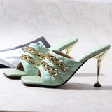 Women's Shoes High Heels Sandals Slippers 2021 New Sexy Metal Ornaments US-Euro Wear Out Fashion Large Size Slippers