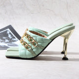 Women's Shoes High Heels Sandals Slippers 2021 New Sexy Metal Ornaments US-Euro Wear Out Fashion Large Size Slippers