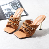 Women's Shoes High Heels Sandals Slippers 2021 New Sexy Metal Ornaments US-Euro Wear Out Fashion Large Size Slippers