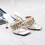 Women's Shoes High Heels Sandals Slippers 2021 New Sexy Metal Ornaments US-Euro Wear Out Fashion Large Size Slippers