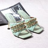 Women's Shoes High Heels Sandals Slippers 2021 New Sexy Metal Ornaments US-Euro Wear Out Fashion Large Size Slippers