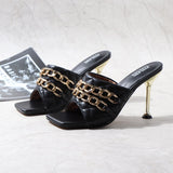 Women's Shoes High Heels Sandals Slippers 2021 New Sexy Metal Ornaments US-Euro Wear Out Fashion Large Size Slippers