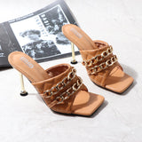 Women's Shoes High Heels Sandals Slippers 2021 New Sexy Metal Ornaments US-Euro Wear Out Fashion Large Size Slippers