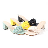 Women's Shoes Sandals Slippers Braided Square Thick-Heels Open-Toe Comfortable 7CM All-Match Summer Outer-Wear-Resistant