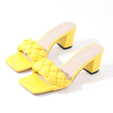 Women's Shoes Sandals Slippers Braided Square Thick-Heels Open-Toe Comfortable 7CM All-Match Summer Outer-Wear-Resistant