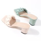Women's Shoes Sandals Slippers Braided Square Thick-Heels Open-Toe Comfortable 7CM All-Match Summer Outer-Wear-Resistant
