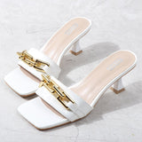 Women's Slippers 2021 Summer New Patent Leather Metal Chain Decoration High-Heeled Sandals Sexy Street Fashion Outer Wear 6CM