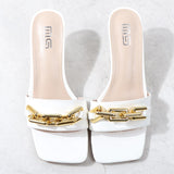 Women's Slippers 2021 Summer New Patent Leather Metal Chain Decoration High-Heeled Sandals Sexy Street Fashion Outer Wear 6CM