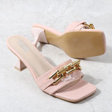 Women's Slippers 2021 Summer New Patent Leather Metal Chain Decoration High-Heeled Sandals Sexy Street Fashion Outer Wear 6CM