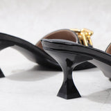 Women's Slippers 2021 Summer New Patent Leather Metal Chain Decoration High-Heeled Sandals Sexy Street Fashion Outer Wear 6CM