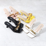 Women's Slippers 2021 Summer New Patent Leather Metal Chain Decoration High-Heeled Sandals Sexy Street Fashion Outer Wear 6CM