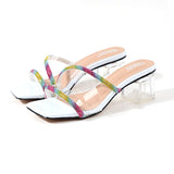 Women's Slippers Artificial Diamond Square Thick Heel Fashion Women's Sandals Flip-Flops Women's Flat Home Slippers Casual Beach