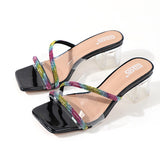 Women's Slippers Artificial Diamond Square Thick Heel Fashion Women's Sandals Flip-Flops Women's Flat Home Slippers Casual Beach